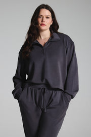 Charcoal Sand Washed Modal Mix Half Zip Sweatshirt