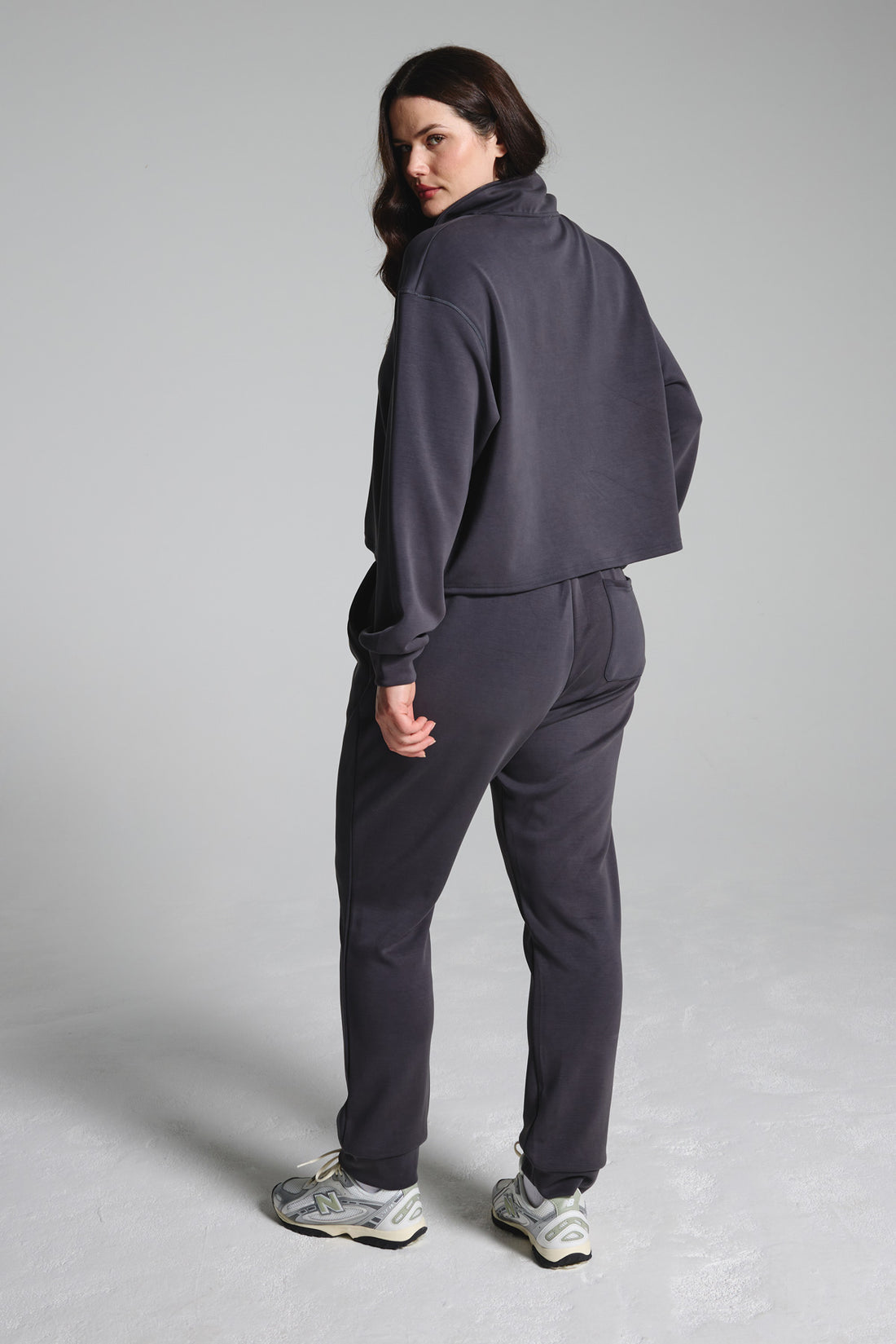 Charcoal Sand Washed Modal Mix Half Zip Sweatshirt