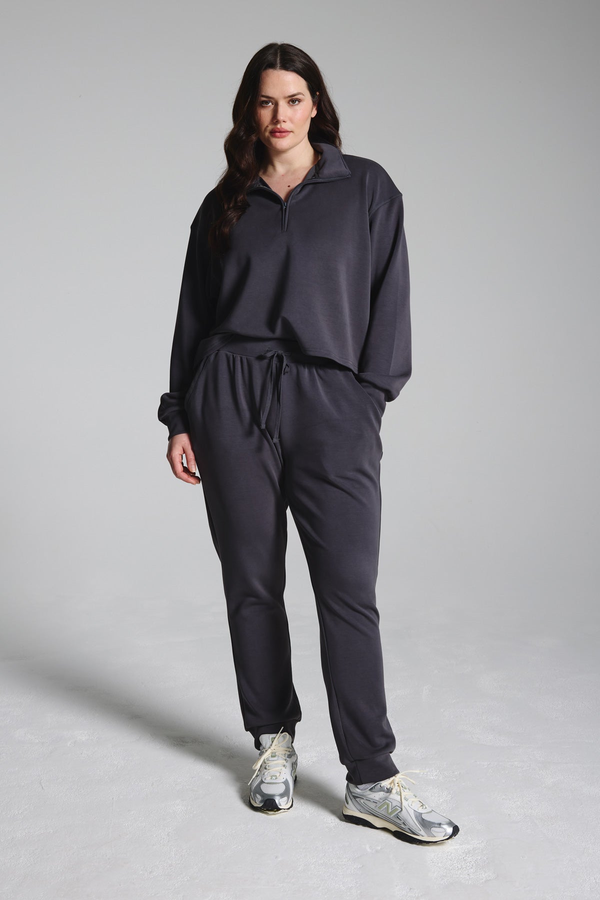 Charcoal Sand Washed Modal Mix Half Zip Sweatshirt