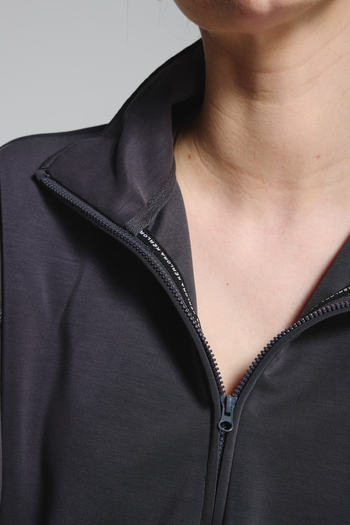 Charcoal Sand Washed Modal Mix Half Zip Sweatshirt