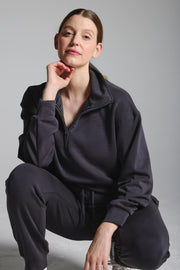 Charcoal Sand Washed Modal Mix Half Zip Sweatshirt
