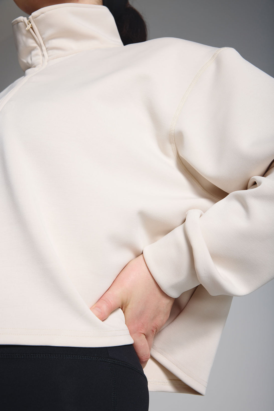 Cream Sand Washed Modal Mix Half Zip Sweatshirt