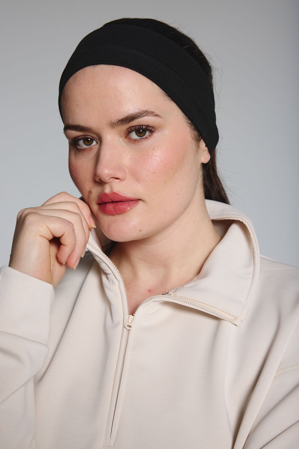 Cream Sand Washed Modal Mix Half Zip Sweatshirt