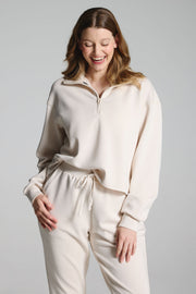 Cream Sand Washed Modal Mix Half Zip Sweatshirt