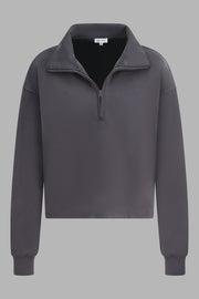Charcoal Sand Washed Modal Mix Half Zip Sweatshirt