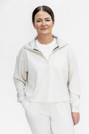 Cream Sand Washed Modal Mix Half Zip Sweatshirt