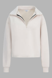 Cream Sand Washed Modal Mix Half Zip Sweatshirt