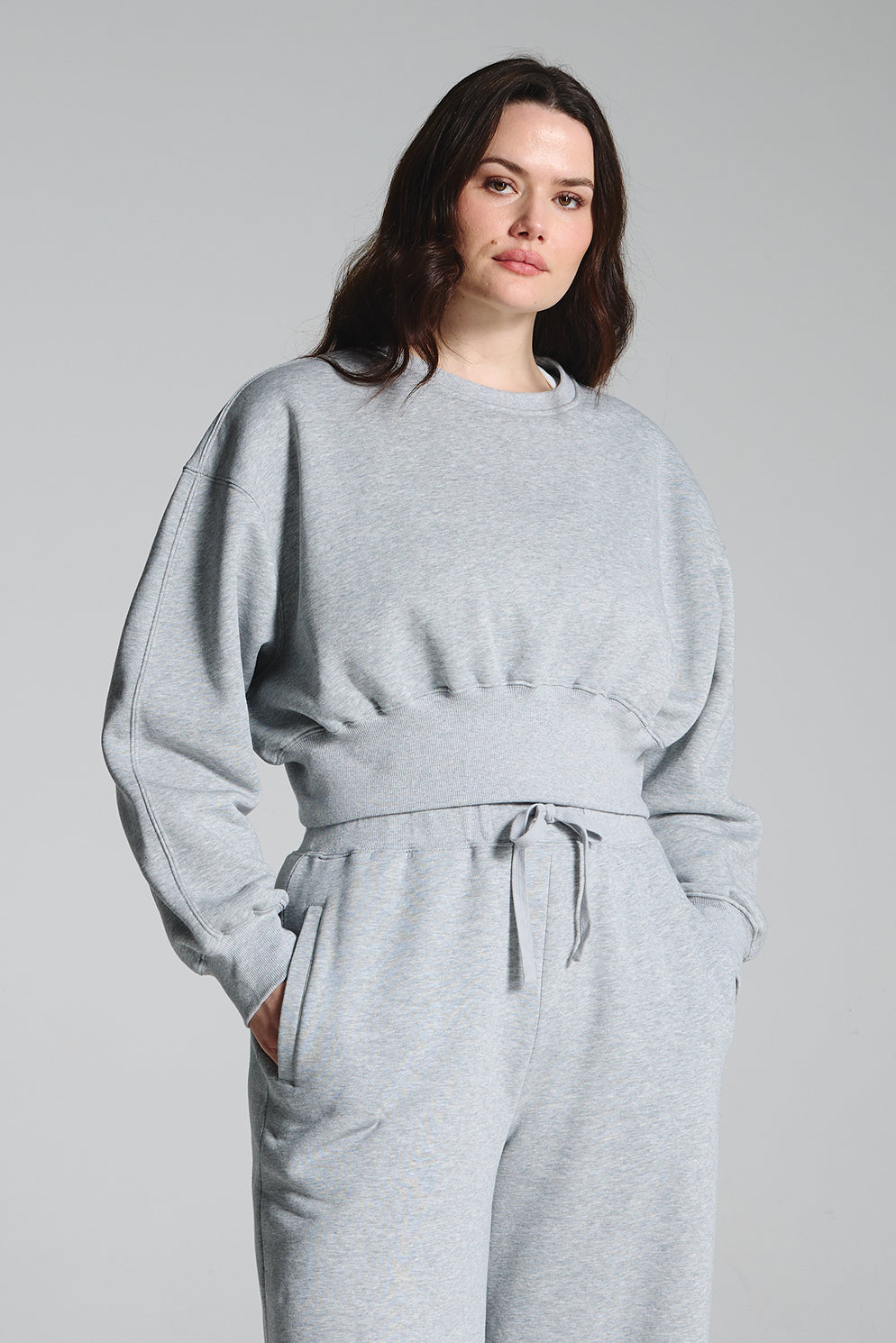 Grey Cropped Fleece Lined Lounge Sweatshirt