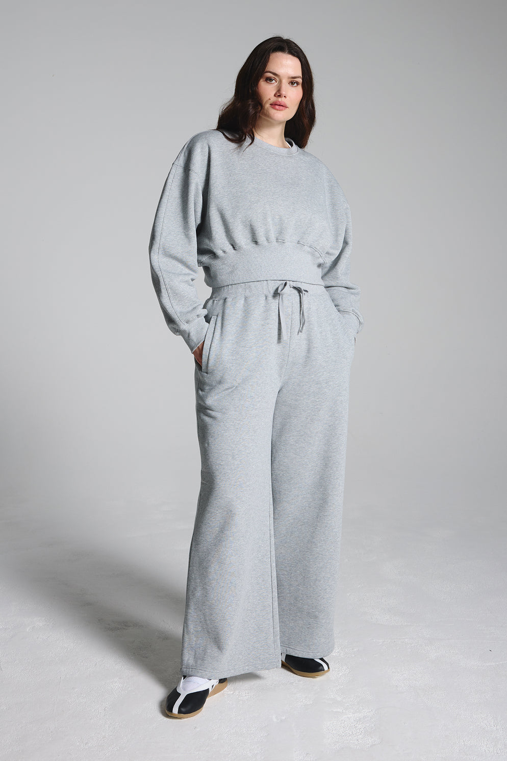 Grey Wide Leg Fleece Lined Lounge Joggers