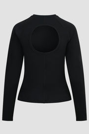 Black Long Sleeve Performance Top With Cut Out Back