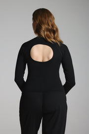 Black Long Sleeve Performance Top With Cut Out Back