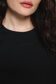 Black Long Sleeve Performance Top With Cut Out Back