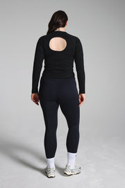 Black Long Sleeve Performance Top With Cut Out Back