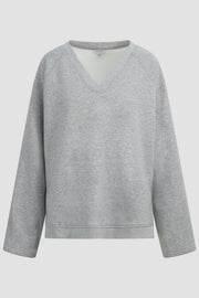 Cool Pebble Grey Fleece Lined Relaxed V Neck Sweatshirt