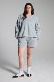 Cool Pebble Grey Fleece Lined Relaxed V Neck Sweatshirt