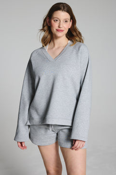 Cool Pebble Grey Fleece Lined Relaxed V Neck Sweatshirt
