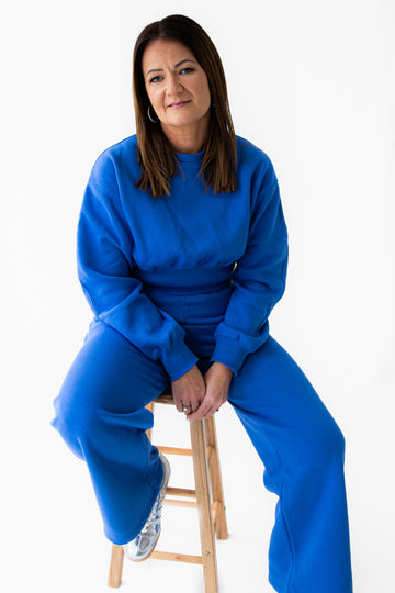 Blue Cropped Fleece Lined Lounge Sweatshirt