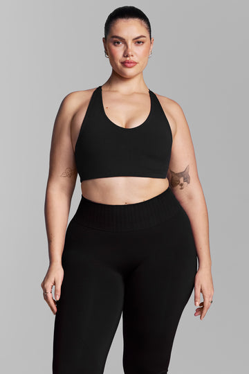 Black Strappy Back Sports Bra