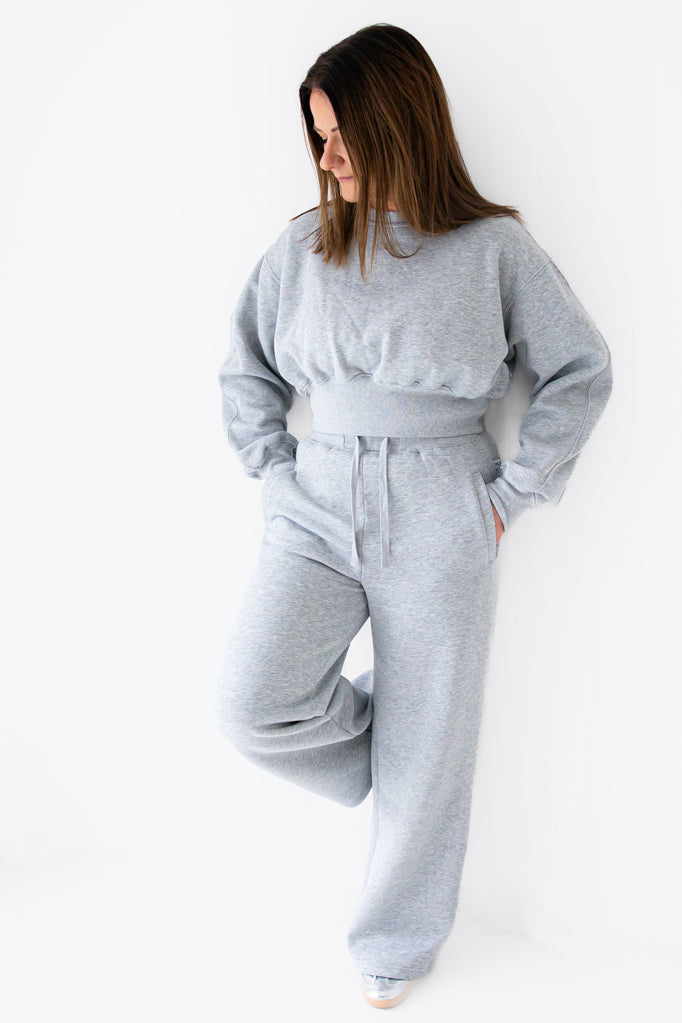 Grey Wide Leg Fleece Lined Lounge Joggers
