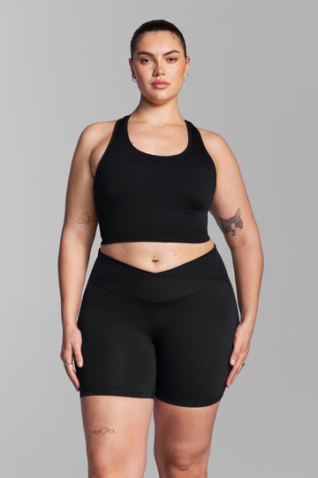 Black Wrap Waist Essential Shorts